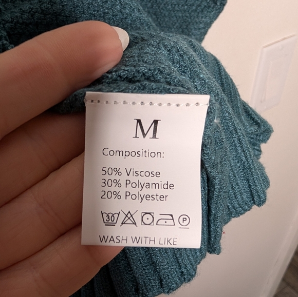 Miss Sparkling Fringe Turtleneck Sweater Boho Western Teal Medium - Picture 4 of 5